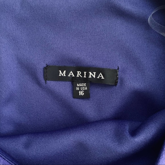 MARINA Cobalt Blue Purple Peplum Rose Sleeveless Cocktail Dress Size 16 NWT - Picture 3 of 13